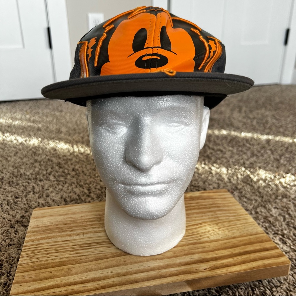 Disney Parks Flat Brim Hat with Orange Mickey Mouse as a DJ Graffiti Style